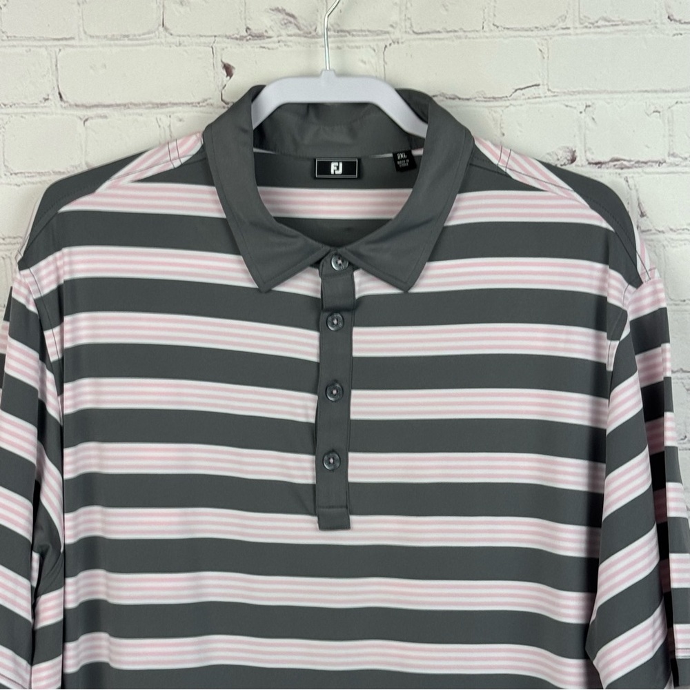 FootJoy Gray and Pink Striped Performance Golf Polo Shirt 2XL